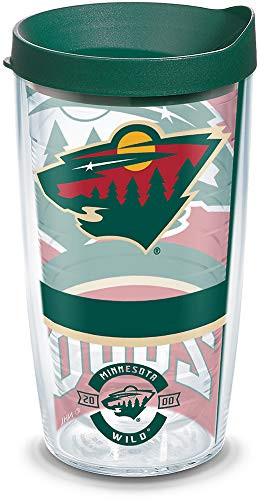 Tervis 1303456 NHL Minnesota Wild Top Shelf Insulated Tumbler with Wrap and Hunter Green Lid, 16oz, Clear