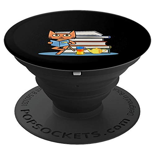 Cat Reading A Book Coffee and Tea Cups PopSockets Grip and Stand for Phones and Tablets