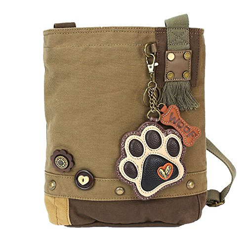 Chala Patch CrossBody Women Handbag Olive Canvas Messenger Bag  Paw Print