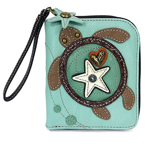 CHALA Zip Around Wallet Wristlet 8 Credit Card Slots Sturdy Pu Leather Turtle  Blue