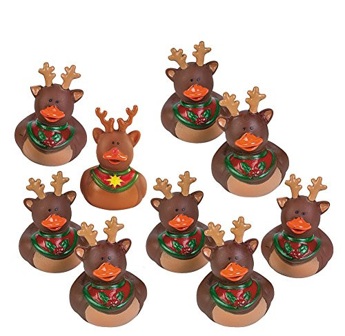 Fun Express - Reindeer Rubber Duckies (9 Pc Set) for Christmas - Toys - Character Toys - Rubber Duckies - Christmas - 9 Pieces
