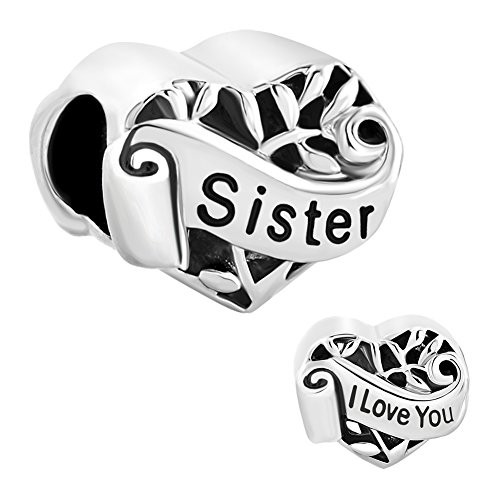 CharmSStory Silver Plated Grandma/Wife/Sister Heart I Love You Beads for Bracelets Sister