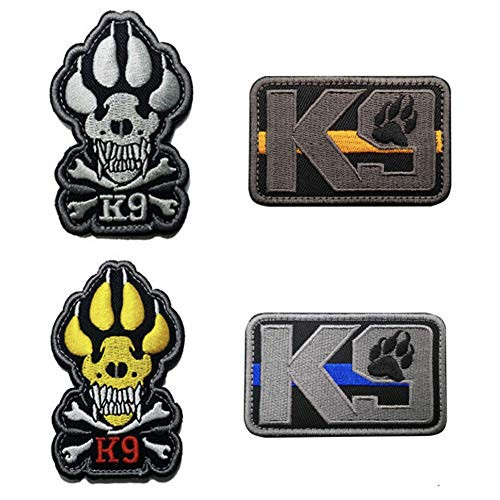CheeseandU 4Pack K9  Crossbone Killer Attack Police Dog Fastener PVC Embroidered Army Swat Morale Hook Loop Backing Tactial Badge Swat for Service Animal Vest Morale Backpack Hat Patch