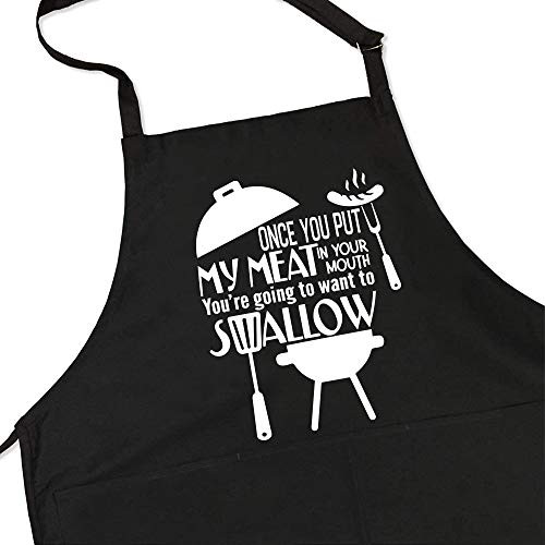 chillake Funny BBQ Aprons for Men Women  Once You Put My Meat in Your Mouth Grill Apron Waterproof with Pockets and Adjustable Neck Strap  Best Gifts for BBQ Grilling Birthday Christmas