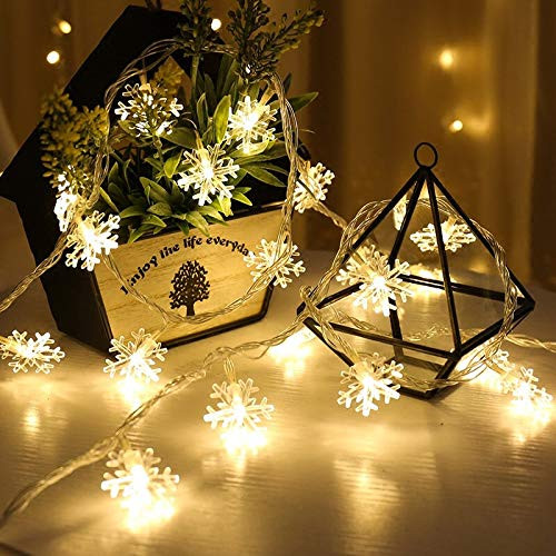Christmas Lights Snowflake String Lights 20 ft 40 LED Fairy Lights Battery Operated Waterproof for Xmas Garden Patio Bedroom Party Decor Indoor Outdoor Festival Decoration