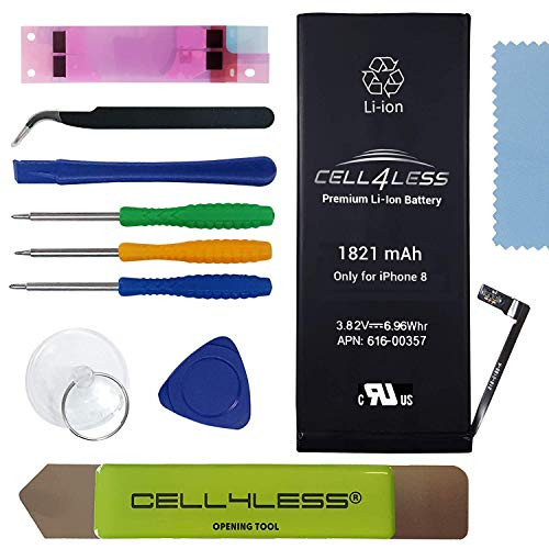 CELL4LESS Battery Replacement Kit for iPhone 8 A1863, A1905, A1906-1821 mAh, 3.82V, 6.96 WHR w/Assembly Tools & Adhesive Pull Strips