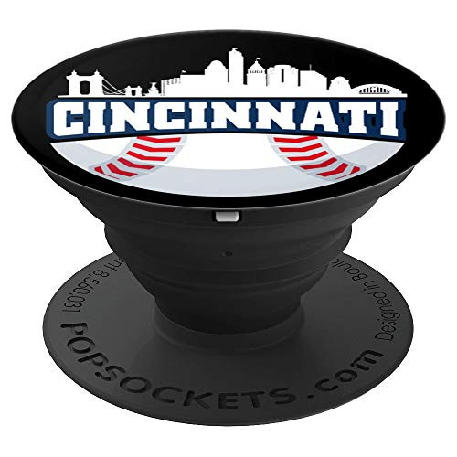 Cincinnati Baseball Skyline Ohio Baseball Player Gift PopSockets Grip and Stand for Phones and Tablets