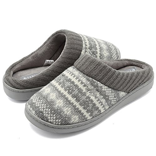 CIOR Women s Memory Foam House Slippers Sweater Knit Embroidered Pattern and Ribbed HandKnit CollarU1MTW01403Light Gray3839