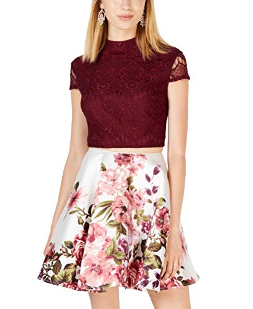 City Studios Juniors  2Pc  Lace  FloralPrint Dress Cream/Rose 1