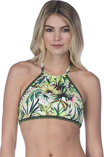 Lucky Brand Junior s Coastal Palms High Neck Bikini Top Ivy M