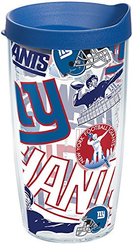 Tervis 1248298 NFL New York Giants All Over Tumbler with Wrap and Blue Lid 16oz, Clear
