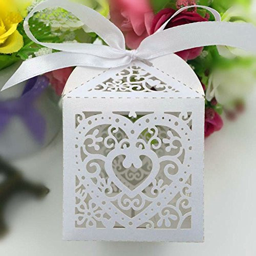 Joinwin® New 50PCS White Love Heart Laser Cut Candy Gift Boxes,Wedding Party Favor box,baby shower favor box and gift,Chocolate box