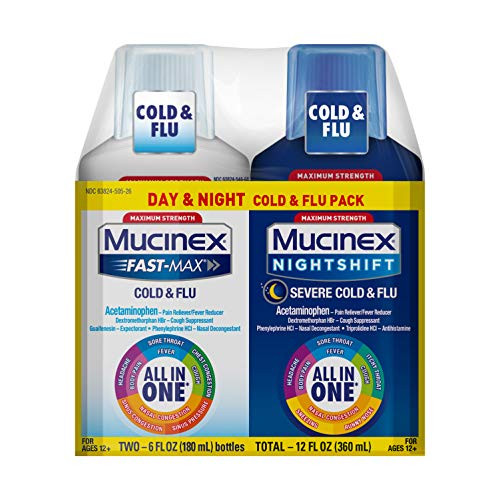 Maximum Strength Mucinex FastMax Cold  Flu and Nightshift Severe Cold  Flu AllinOne Multi Symptom Relief Liquid  2 x 6 fl oz