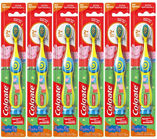 Colgate Peppa Pig Kids Manual Toothbrush with Suction Cup for Little Children Ages 2 Extra Soft  Pack of 6 color may vary