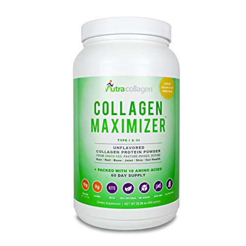 NUTRACOLLAGEN Collagen Maximizer Collagen Peptides Protein Powder Type I III GrassFed Gluten Free NonGMO Dairy Free Sugar Free Made in USA and Easy to Mix Unflavored 60 Servings NUTRACOLLAGEN Collagen Maximizer Collagen Peptides Protein Powder Type I III GrassFed Gluten Free NonGMO Dairy Free Sugar Free Made in USA and Easy to Mix Unflavored 60 Servings