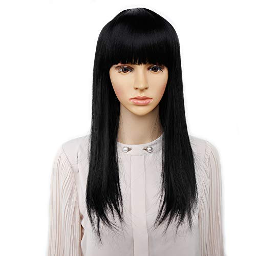 Women s Silky Long Straight Black Wig Heat Resistant Synthetic Wig With Bangs Hair Wig Cosplay