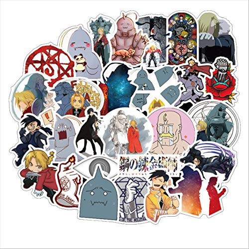50pcs Fullmetal Alchemist Cartoon Japanese Anime Stickers Lovely Boy and Girl Sticker Laptop Computer Bedroom Wardrobe Car Skateboard Motorcycle Bicycle Luggage Guitar DIY Decal Fullmetal Alchemist