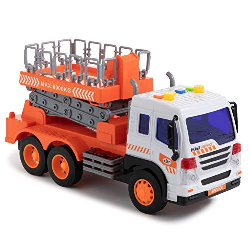 Toy To Enjoy Scaffold Truck Toy with Lift Up Bucket - Friction Powered Wheels & Realistic Detailing - Heavy Duty Plastic Construction Vehicle Toy for Kids & Children