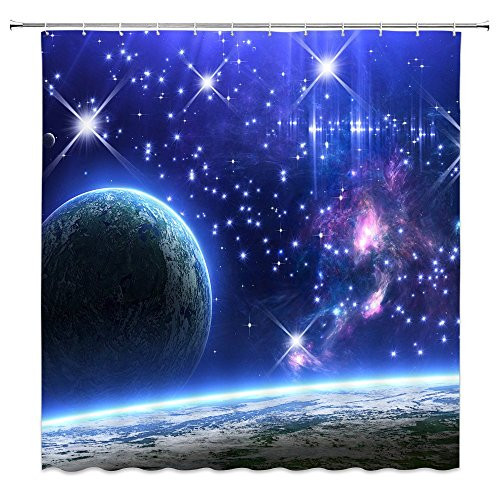 Feierman Blue Galaxy Shower Curtain Decor Starry Sky Beautiful Earth Bathroom Curtain Decor Machine Washable Mildew Resistant with Hooks 70x70Inches