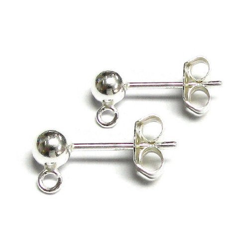4 pcs / 2 pairs  925 Sterling Silver 4mm Ball Stud Earring Loop Ring  Post w/earnuts/clutches Findings