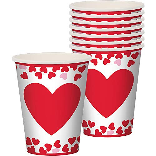 Amscan Confetti Hearts Valentine s Day Cups Party Supplies Paper 9oz  Capacity 8 Count