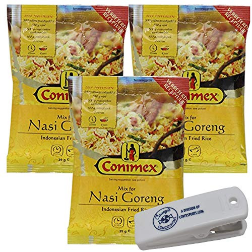 Conimex Nasi Goreng Mix  3Packs 1 2 oz Bags  Indonesian Fried Rice Seasoning Mix Dutch Holland Import with Covey s Concessions Bag Clip