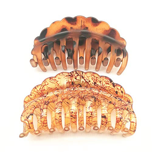CONOFA 2 Pack Large Chic Styling Hair Claw Clip Crystal Plastic Hair Clips Clamps Indoor Outdoor Hair Grip Hairpins Hairgrip for Women and Girls Leopard