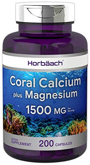 Horbaach Coral Calcium 1500mg 200 Capsules Plus Magnesium NonGMO Gluten Free Supplement Supports Bone Health Horbaach Coral Calcium 1500mg 200 Capsules Plus Magnesium NonGMO Gluten Free Supplement Supports Bone Health