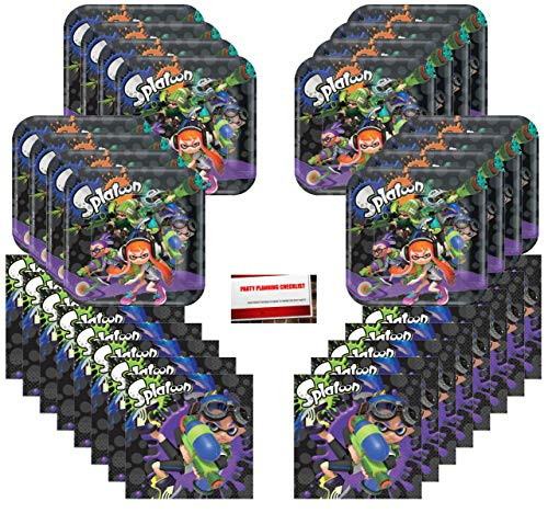Splatoon Birthday Party Supplies Bundle Pack for 16 Guests (Plus Party Planning Checklist by Mikes Super Store)