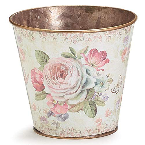 Vintage Style Floral Galvanized Metal Planter Pot
