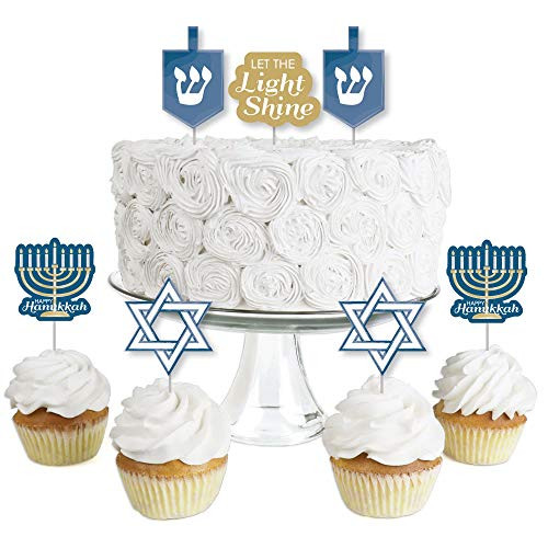 Big Dot of Happiness Happy Hanukkah  Dessert Cupcake Toppers  Chanukah Clear Treat Picks  Set of 24