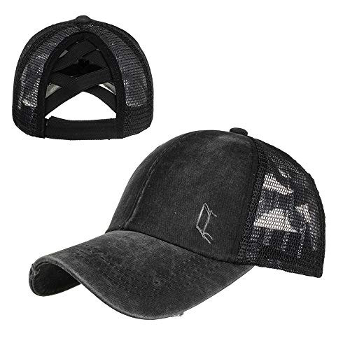 Criss Cross Ponytail HatWashed Distressed Ponytail Baseball Cap for Women BlackCotton High Messy Buns Hats Adjustable Ponycaps Criss Cross Ponytail HatWashed Distressed Ponytail Baseball Cap for Women BlackCotton High Messy Buns Hats Adjustable Ponycaps
