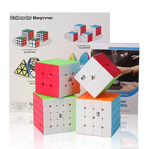 Roxenda Speed Cube Bundle, Magic Cube Set of 2x2x2 3x3x3 4x4x4 5x5x5 Stickerless Speed Puzzle Cube with Gift Box, Secret Tutorial for Speed Cubes