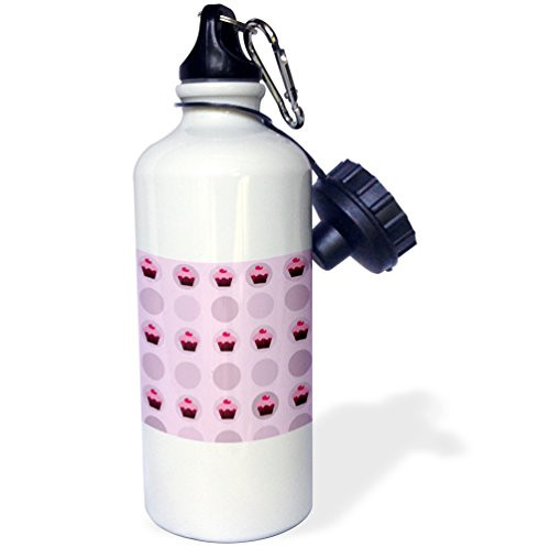 3dRose  Cupcake Surprise Pink Dots Whimsical Art  Sports Water Bottle 21 oz White