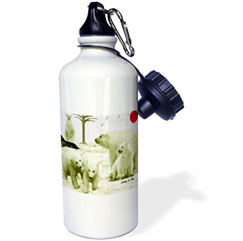 3dRose  Polar Bear Family  Sports Water Bottle 21 oz White