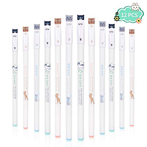 RECHENG Animal gel pen Cat Pens Kawaii pen Cute pens Gel pen Fun pens Perfect for School Office Family use School Supplies Gift Set12PCS Set