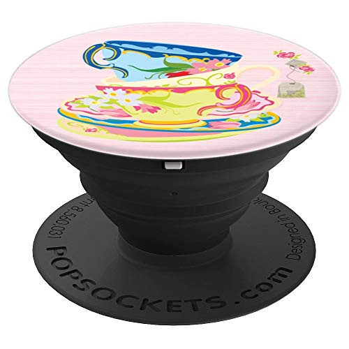 Cute Tea Cup Stacked With Tea Bag On Pink Pastel PopSockets Grip and Stand for Phones and Tablets