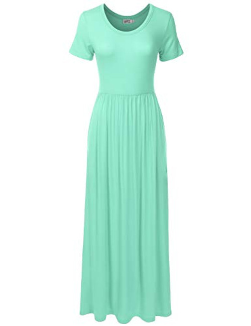 danibe Women s Short Sleeve Long Maxi Loose Casual Dress with Pockets Aqua M