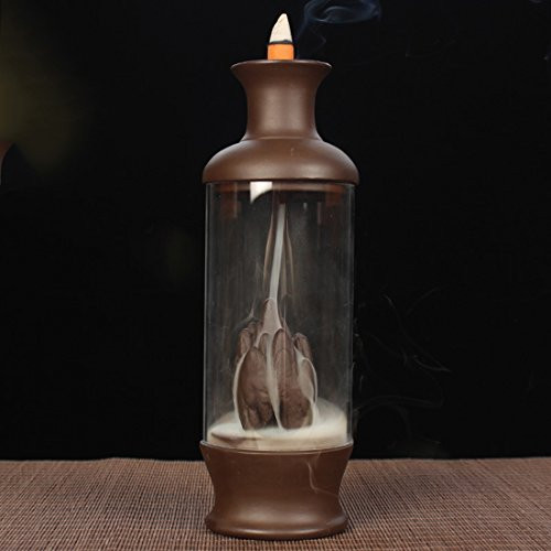 Mangetal Incense Burner, Incense Cones Burner Incense Stick Holder Porcelain Ceramic Backflow Incense Burner with 10 Free Cones Home Decoration Handicraft Gift Backflow Incense Holder Glass Bottle