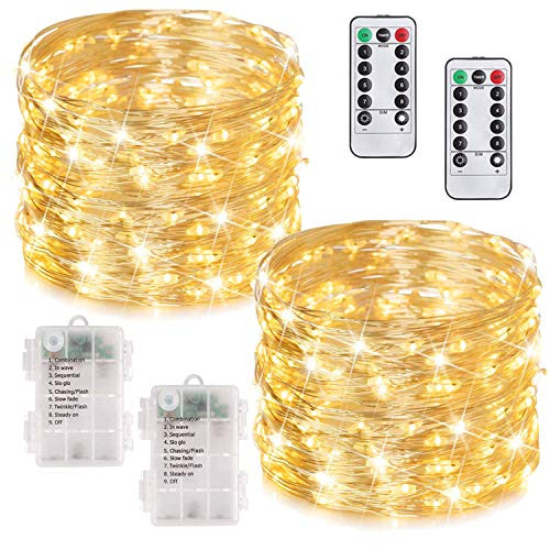 MUMUXI 2 Pack 33Ft 100 LED Fairy Lights Battery Operated String Lights with 8 Modes Remote Control Timer Waterproof Silver Wire Twinkle Lights for Bedroom Wedding Party Chirstmas Decor White Warm MUMUXI 2 Pack 33Ft 100 LED Fairy Lights Battery Operated String Lights with 8 Modes Remote Control Timer Waterproof Silver Wire Twinkle Lights for Bedroom Wedding Party Chirstmas Decor White Warm