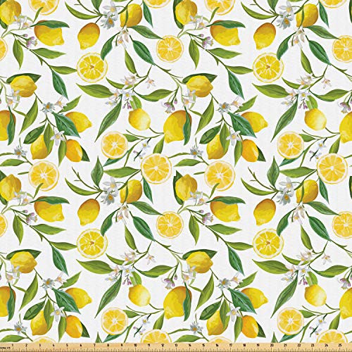 Ambesonne Nature Fabric by The Yard Exotic Lemon Tree Branches Yummy Delicious Kitchen Gardening Design Microfiber Fabric for Arts and Crafts Textiles  Decor 2 Yards Fern Green