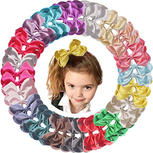 DeD 40PCS 4 5 Inch Glitter Grosgrain Ribbon Shiny Hair Bows Alligator Hair Clips for Girls Infants Toddlers Kids In Pairs Mulitcolors Medium