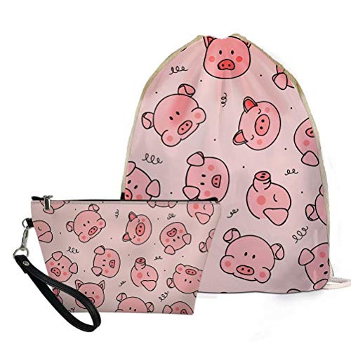 Deeprint Pink Pig Style Gympack String Sack Drawstring Backpack Women Sport Shopping
