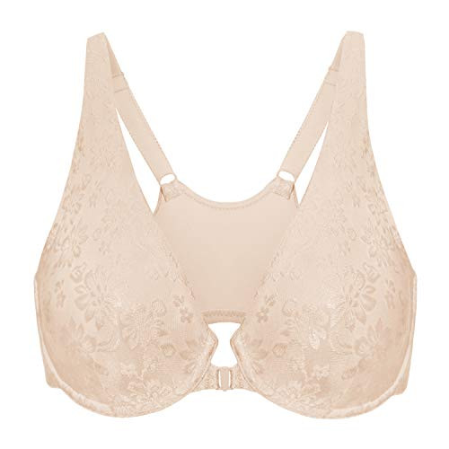 DELIMIRA Women s Unlined Racerback Bra Underwire Front Closure Bras Beige 42C