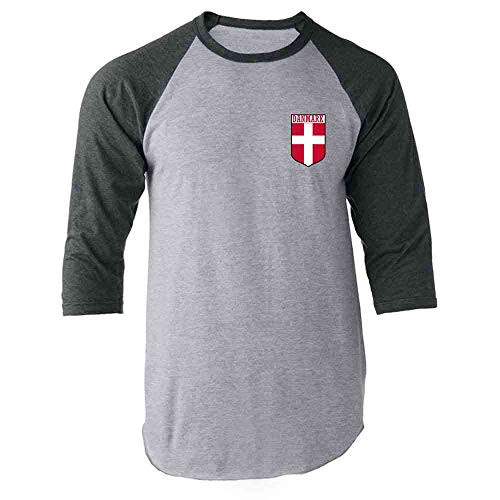 Denmark Soccer Retro National Team Gray XL Raglan Baseball Tee Shirt