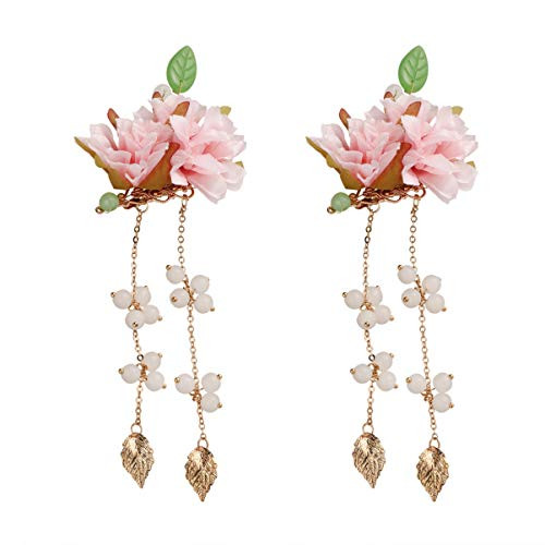 Amosfun Chinese Costume Classic Flower Hair Clip Long Tassel Hair Pins Barrette Long Tassel for Hanfu Cos Hair Ornaments Hanfu Accessories 2pcs