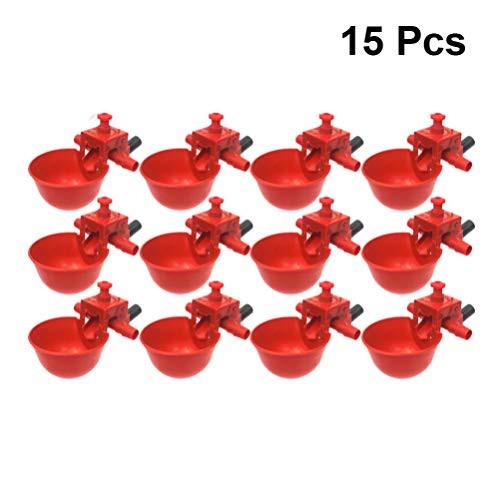 Yardwe 15PCS Automatic Chicken Drinker Cups Poultry Waterers Chicken Watering Cups Bowls for Chicken Quail Duck Bird Red