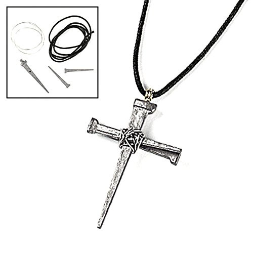 Pewtertone Metal Nail Cross Necklace Craft Kits (1 dz)