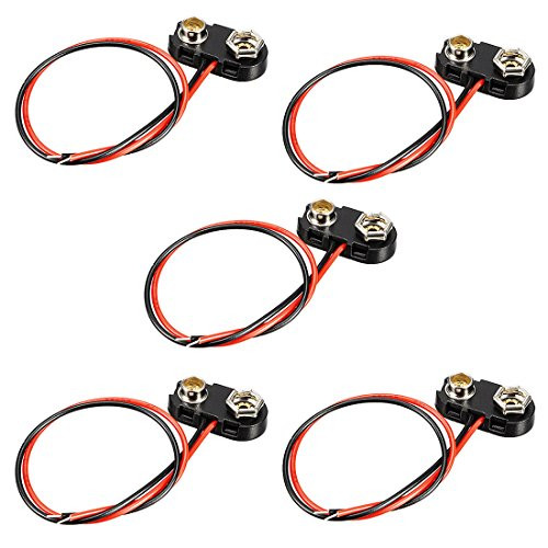 uxcell 5pcs DC 9V Battery Clip TType Buckle Connector Plastic Shell Lead Wire 15cm Long