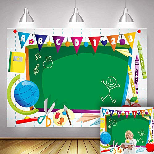 Back to School Theme Photography Backdrops 7x5ft Kids Blackboard Chalk Letters ABC Learning Tools School Classroom Blackboard Banner Decor Props Child Portrait Photo Background Props Supplies
